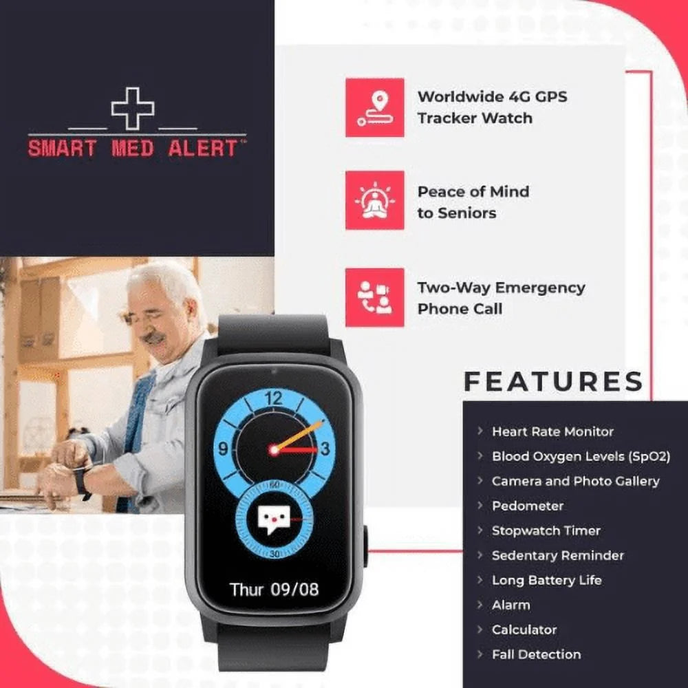 Medical Alert 4G Cellular Rectangular Smart Watch E84716