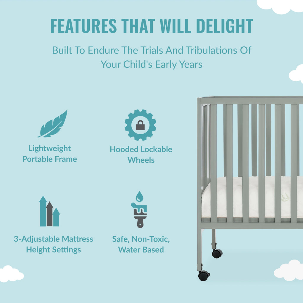 Cool Grey Full-Size Folding Crib F59181