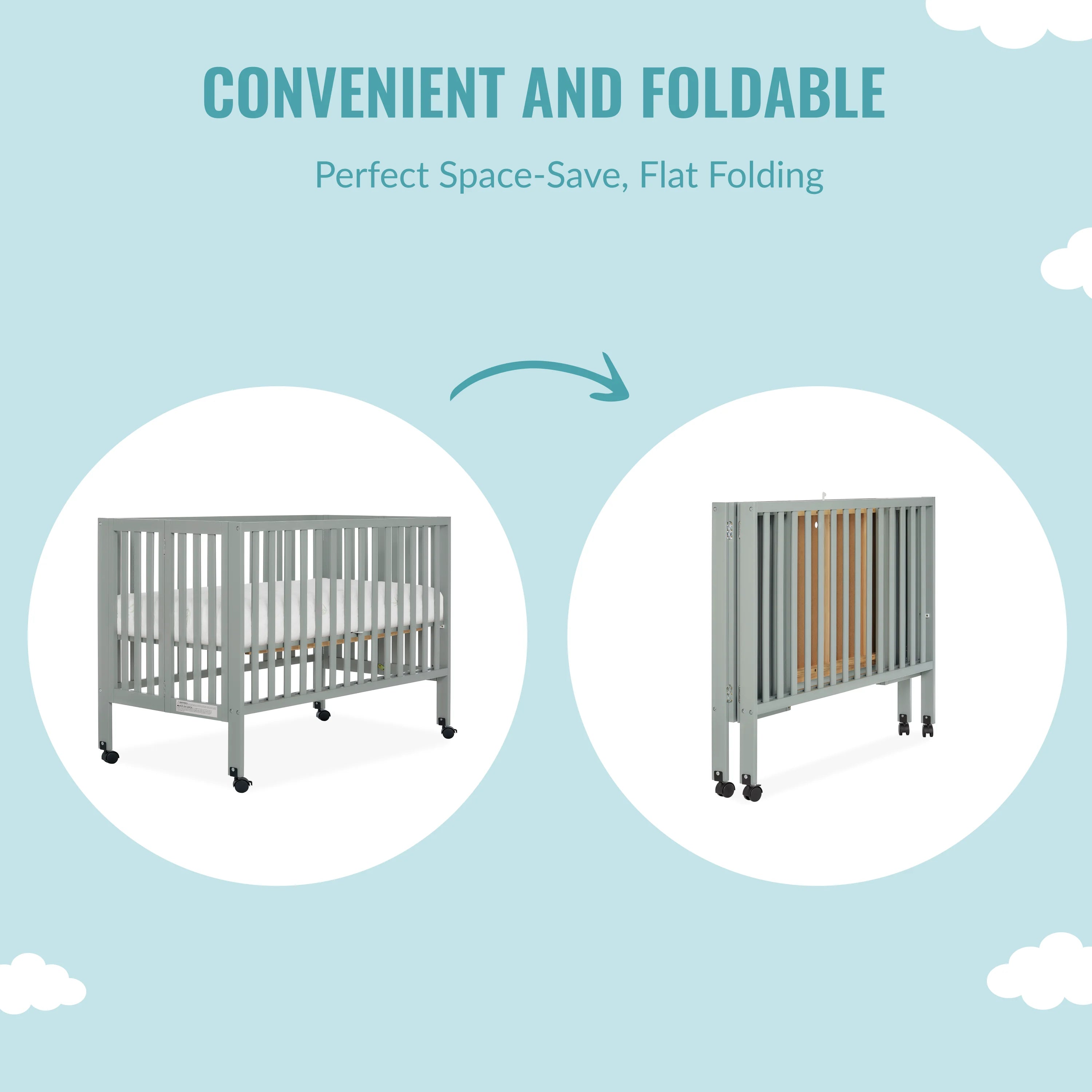 Cool Grey Full-Size Folding Crib F59181