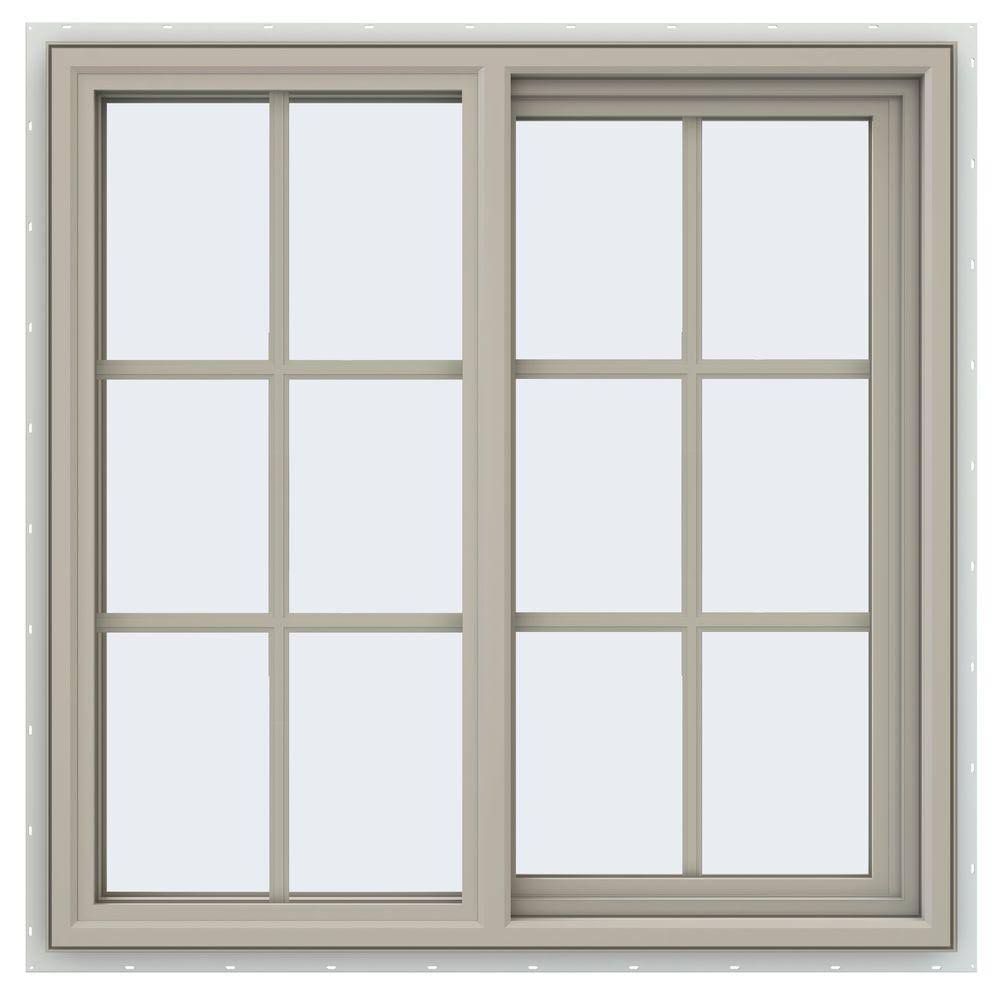 Desert Sand Vinyl Right-Handed Sliding Window with Colonial Grids U75613