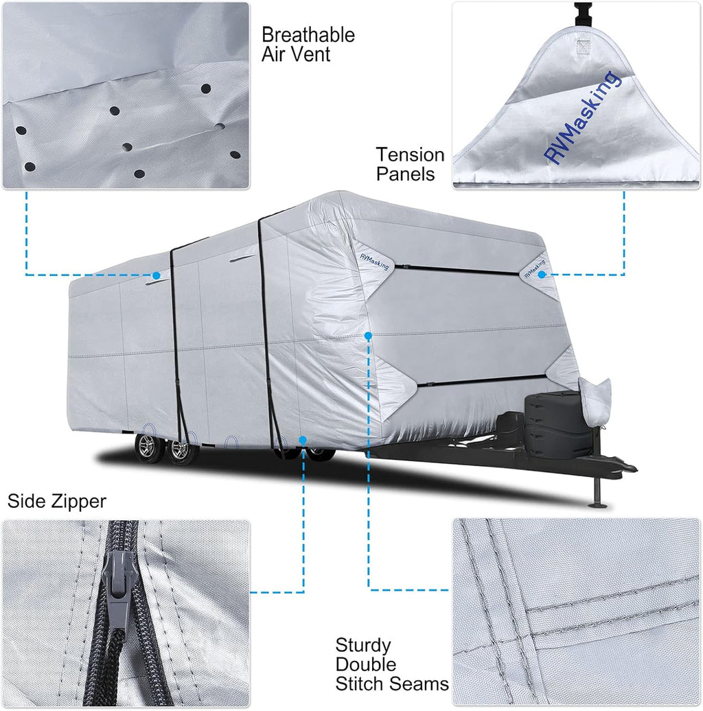 Rip-Stop RV Cover Fits 22'1" - 24' Long Motorhome, Waterproof Camper Cover with Gutter Covers, Adhensive Repair Patch W5898