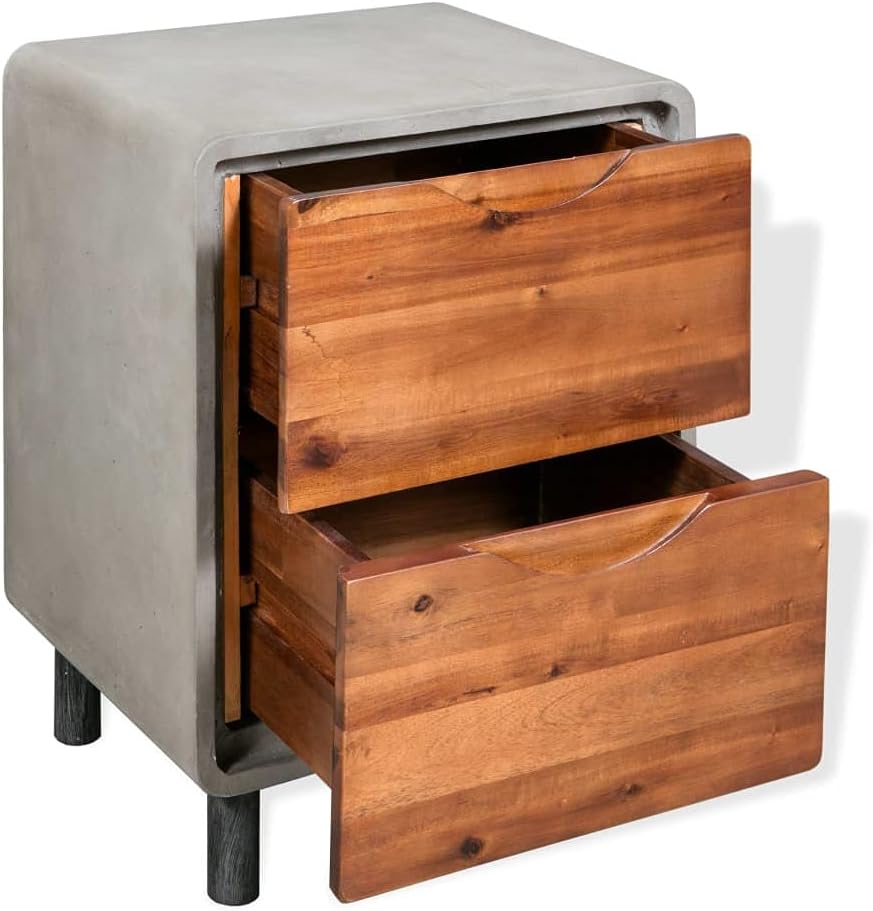 Solid Acacia Wood Nightstand with 2 Drawers I54324