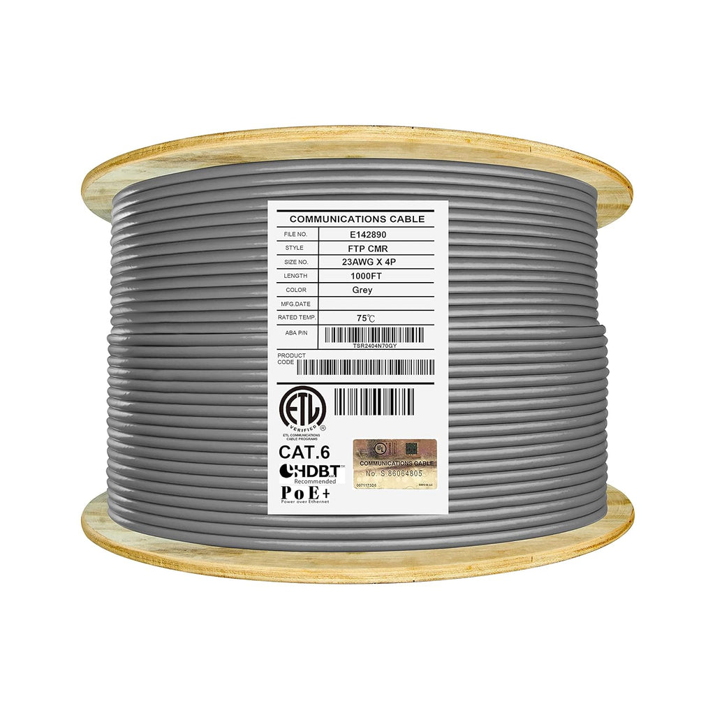 Cat6 Shielded Riser 1000ft F/UTP 23AWG Solid Bare Copper Bulk Ethernet Cable Reel Yellow I514