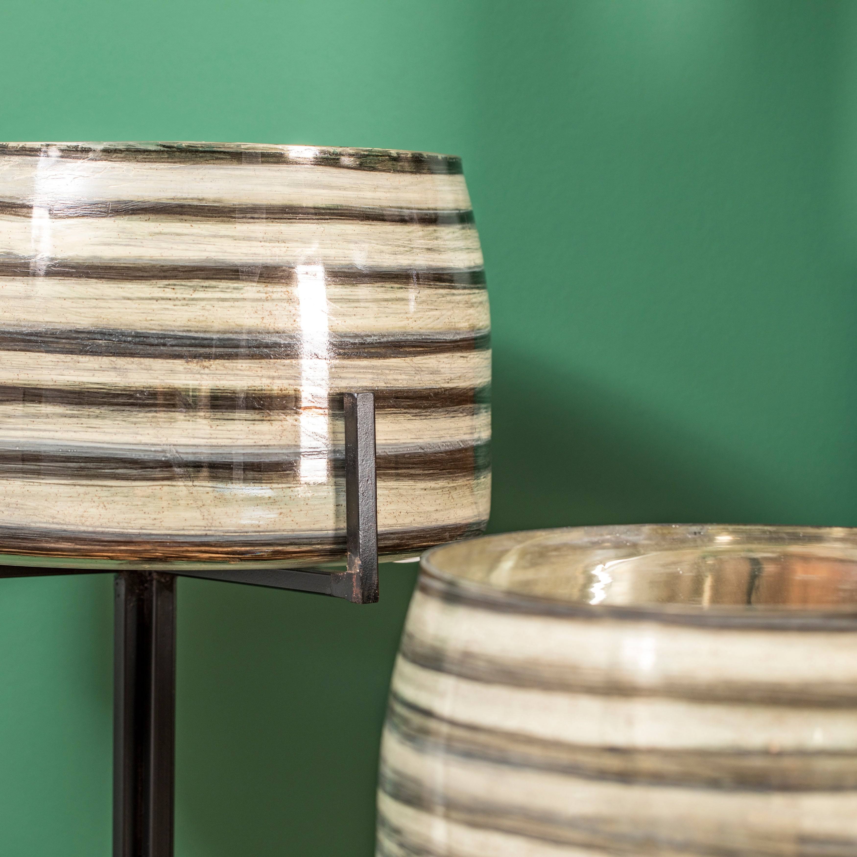 Smoked Glass Candle Holder on Black Metal Base W655