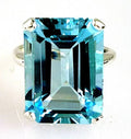 Emerald Cut Blue Topaz Ring 925 Sterling Silver 17.95 Carats D4983