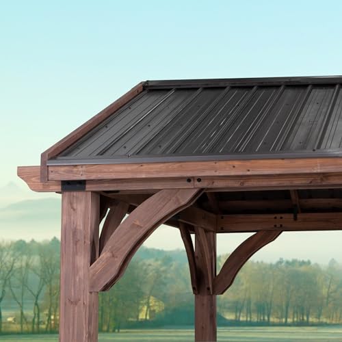 16 ft. x 12 ft. Cedar Wood Gazebo with Thermal Insulated Steel Roof M1147