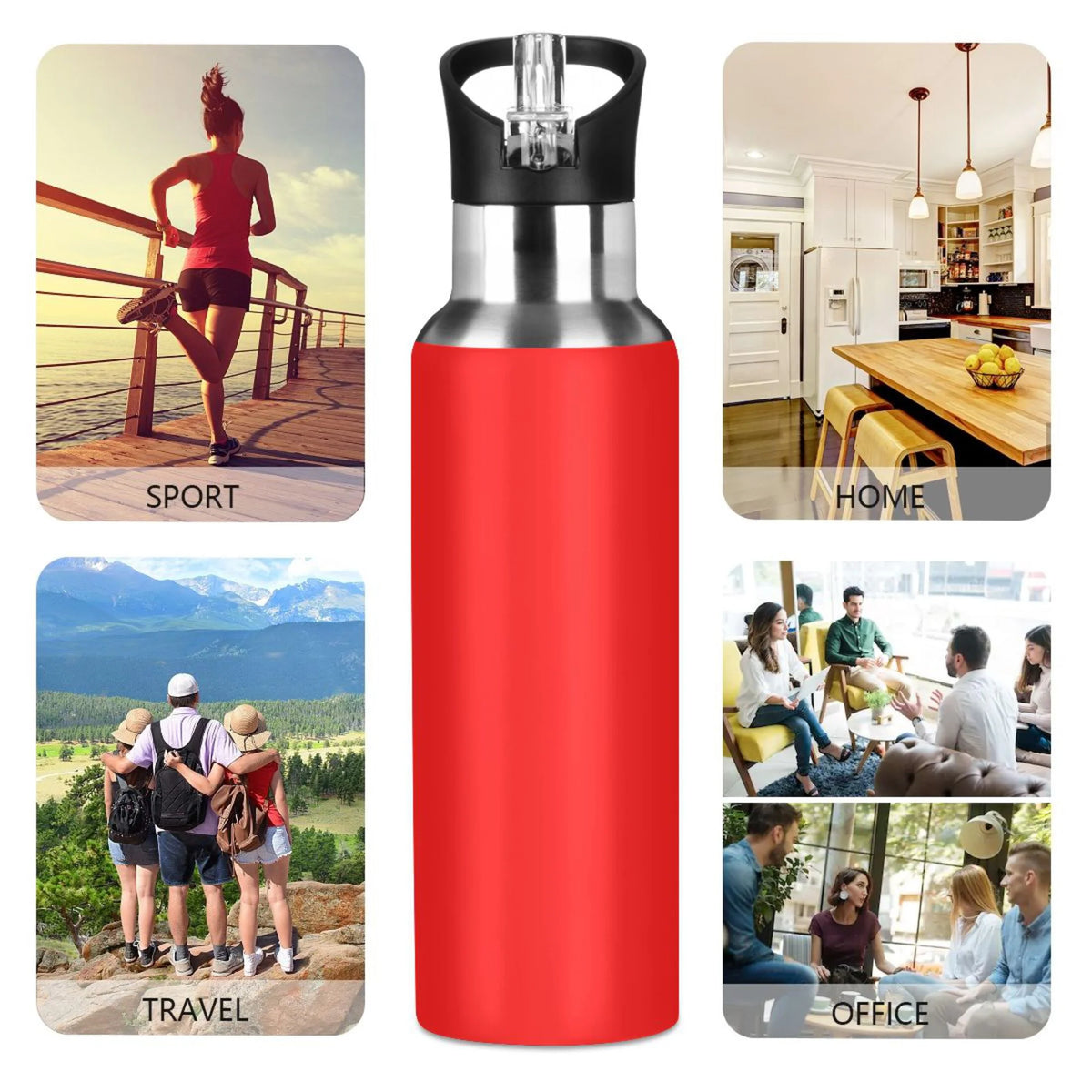 Red Stainless Steel Water Bottle with Straw Lid 20 OZ V4284