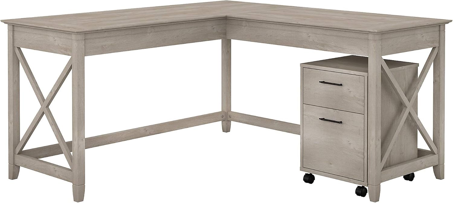 60W L Shaped Desk with 2 Drawer Mobile File Cabinet Q4588