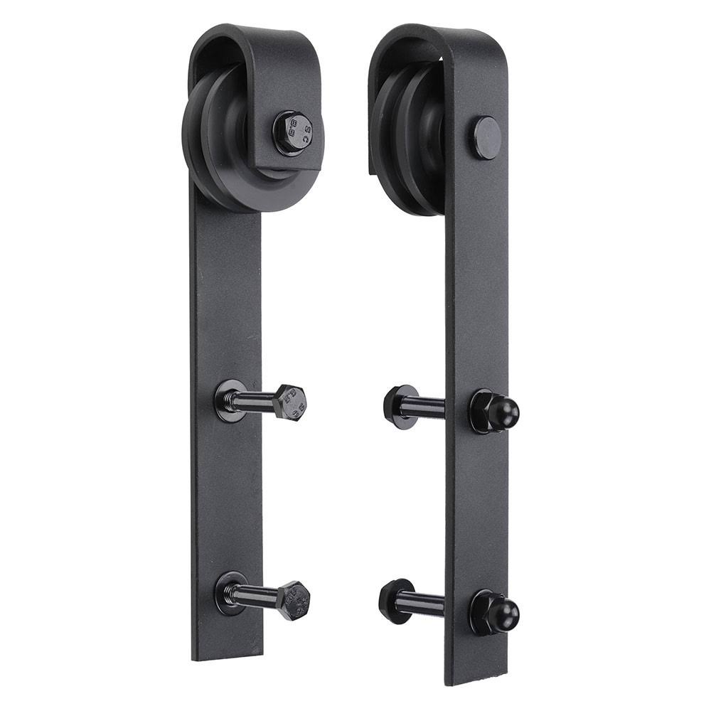 6 ft Carbon Steel Sliding Barn Door Hardware Kit Track Rail Roller Set Black Z190