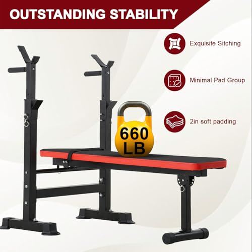 Adjustable Weight Bench with Squat Rack 660lbs Foldable Y13677
