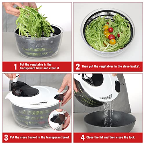 Large 4.2 Quart Salad Spinner with Bowl Rotary Handle (Black) A821