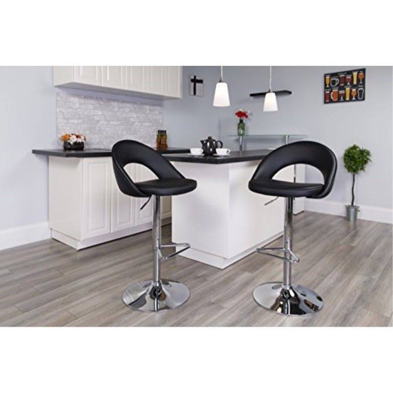 Black Vinyl Adjustable Height Barstool with Chrome L79492