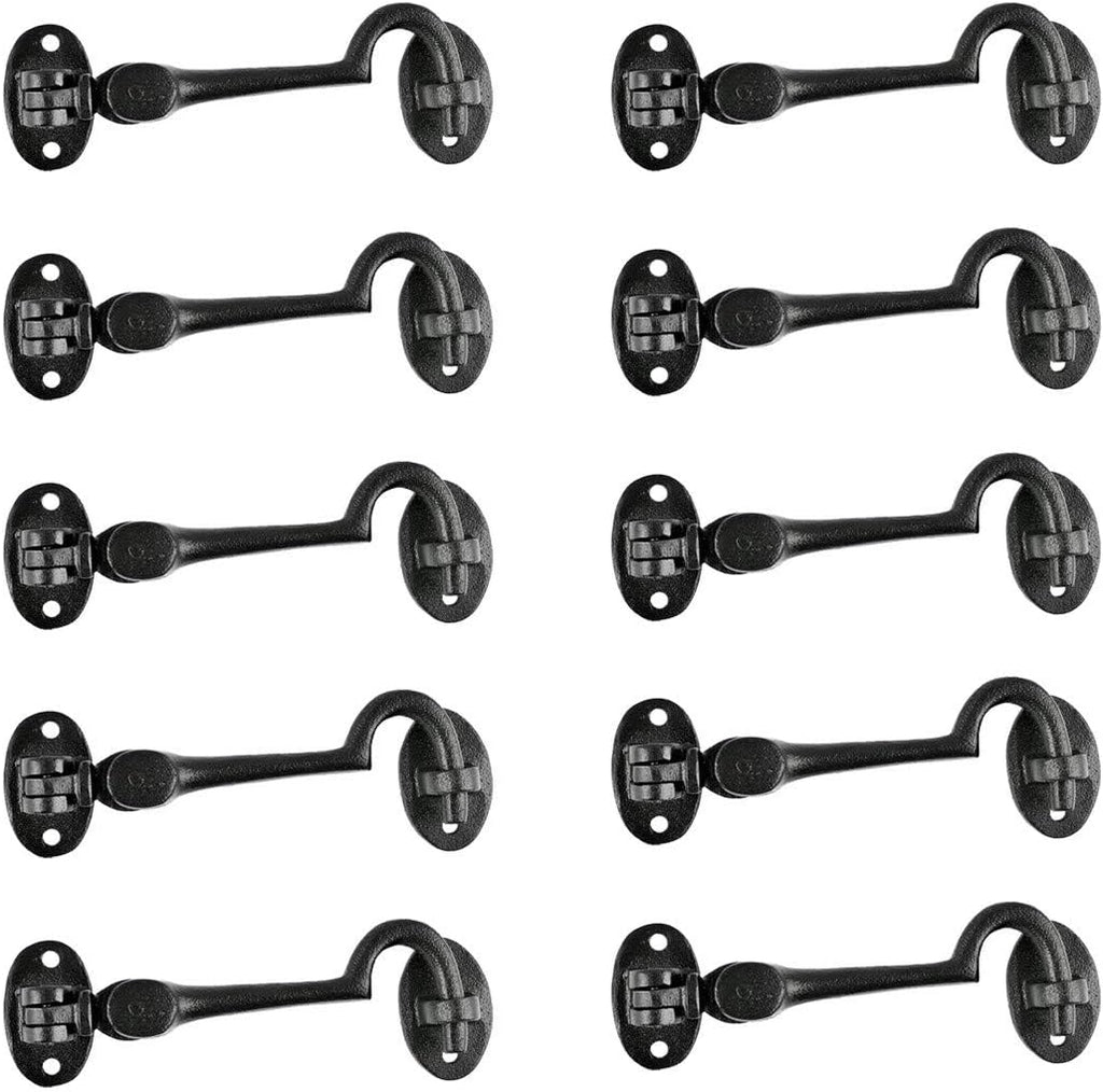Black Wrought Iron Cabin Hook Eye Bolt 4 Swivel Style Reversible Privacy Hook Latches with Screws Pack of 10 J491314