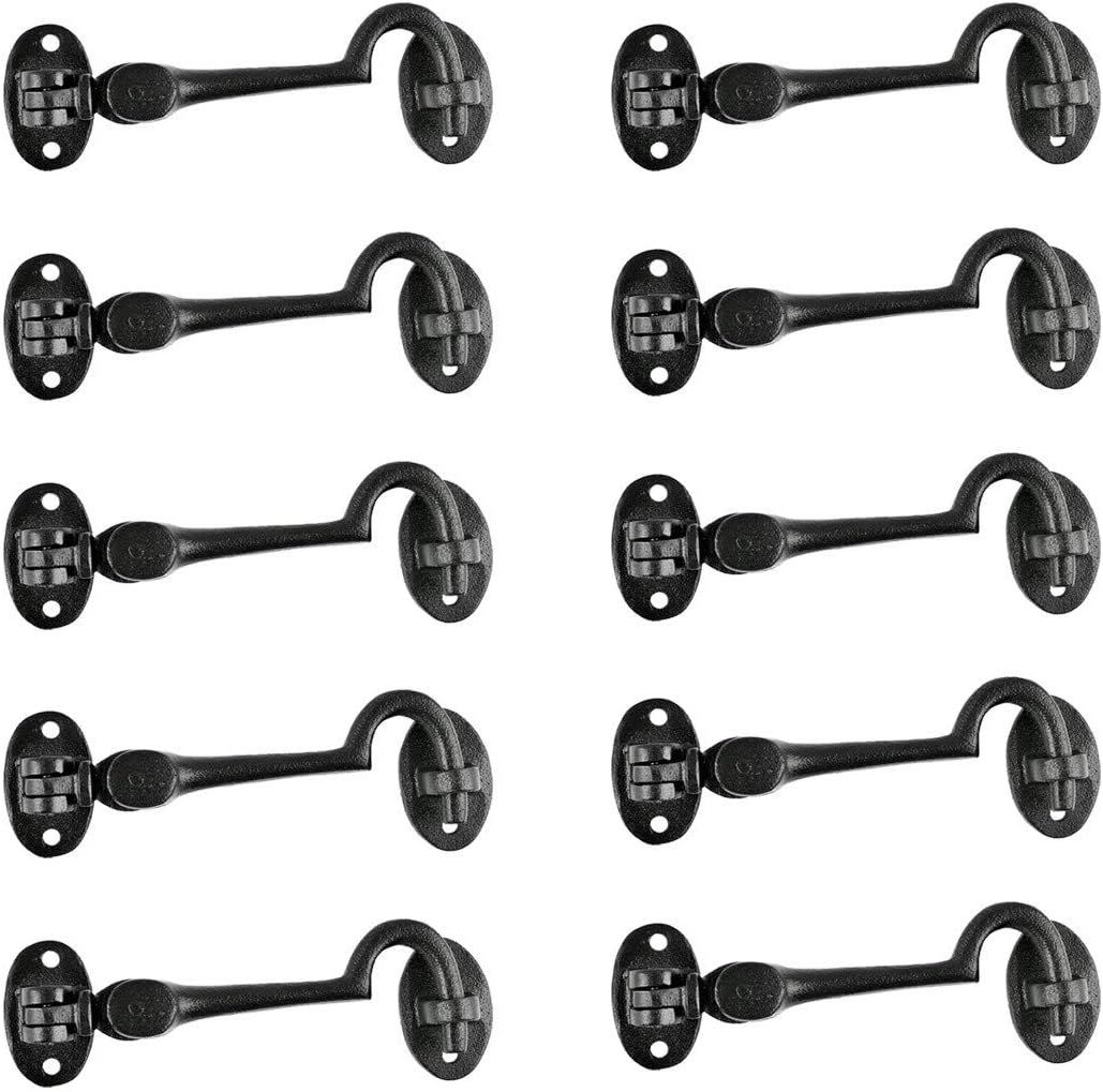 Black Wrought Iron Cabin Hook Eye Bolt 4 Swivel Style Reversible Privacy Hook Latches with Screws Pack of 10 J491314