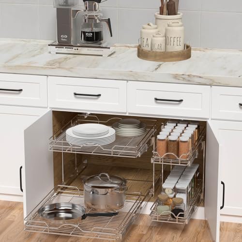 2 Tier Pull Out Cabinet Organizer 7.5" W x 21.5" D Chrome V295489