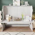 Antique White Solid Wood Full Size Murphy Bed with Desk and Storage Shelves I404