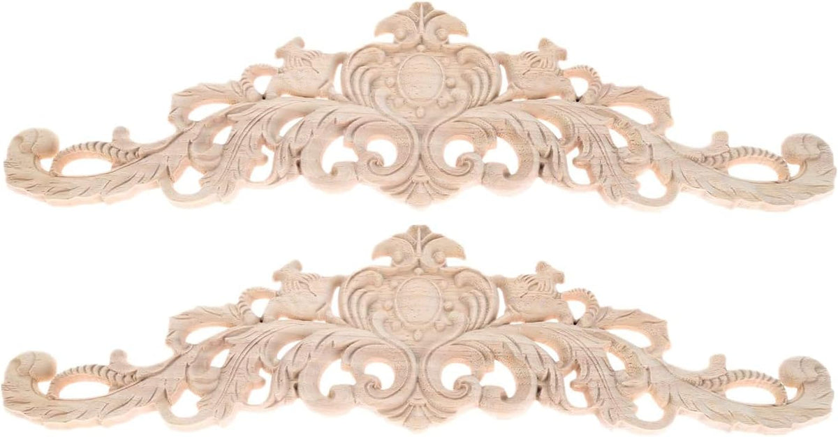 2-Pack Wood Carved Long Onlay Unpainted Frame Door Decor (40x11cm/15.7x4.3inches) R350568