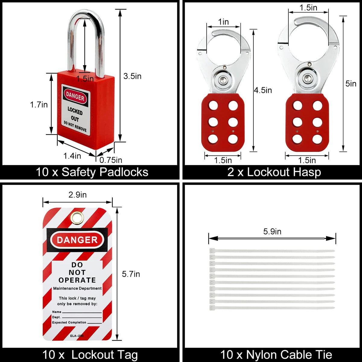 14 Key Padlocks with Numbers, 4 Lockout Hasps, 40 Lockout Tags, 20 Nylon Cable Lockout Tagout Station O7788