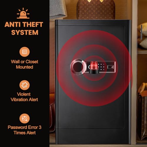 7.2 Cu ft Biometric Home Safe Fireproof Waterproof Anti-Theft Touch Screen Fingerprint Safe Box With Hidden Compartment Separate Lock Box Led Light J4098
