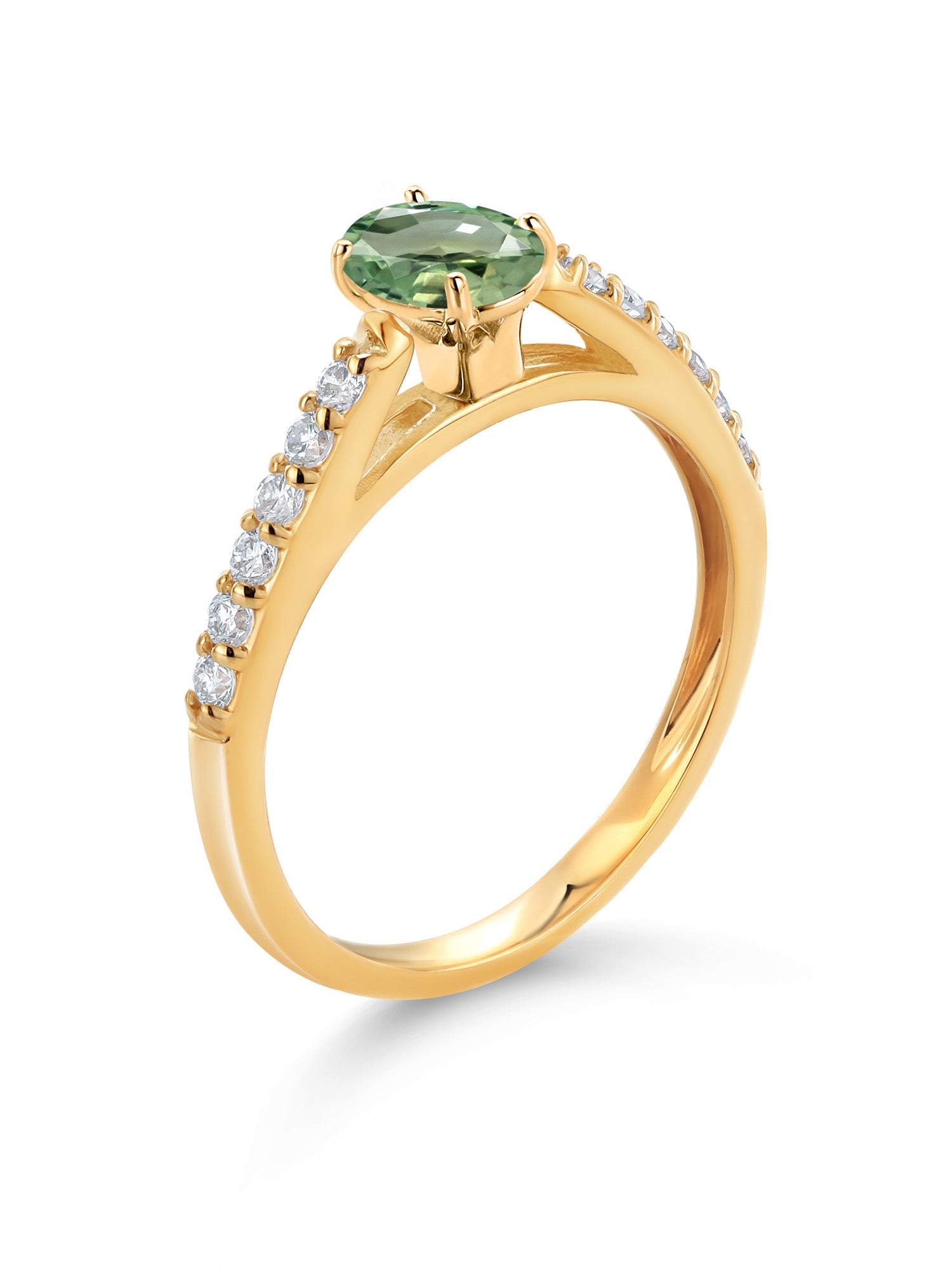 10K Yellow Gold Green Sapphire Engagement Ring (0.73 Cttw, Oval 6X4MM) K4077