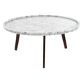 Round Italian Carrara White Marble Coffee Table with Walnut Legs B59197