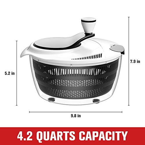 Large 4.2 Quart Salad Spinner with Bowl Rotary Handle (Black) A821