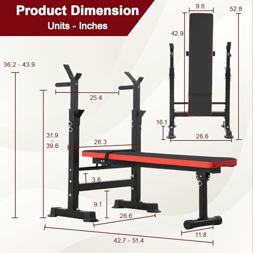 Adjustable Weight Bench with Squat Rack 660lbs Foldable Y13677