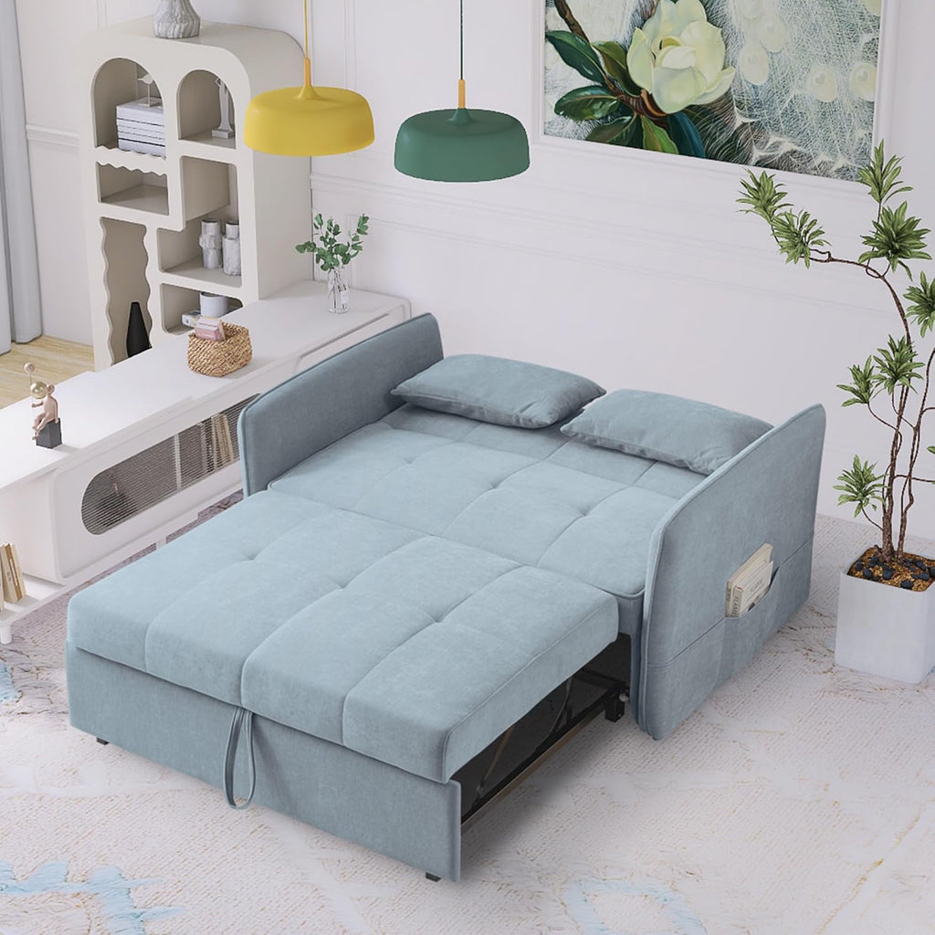Bluish Grey Chenille Fabric Double Sofa Bed with Pull-Out Bed T6018