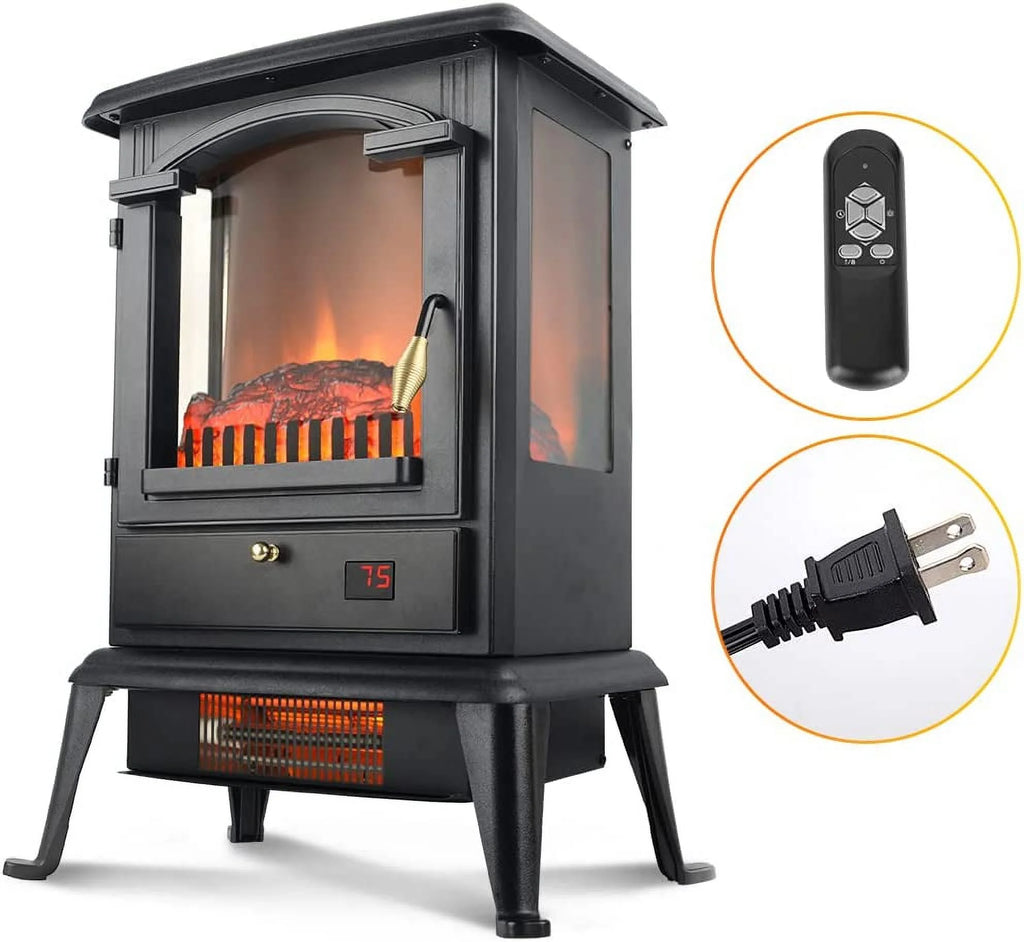 22.4" Freestanding Portable Infrared Fireplace Heater Stove with Remote, 1000W/1500W O980