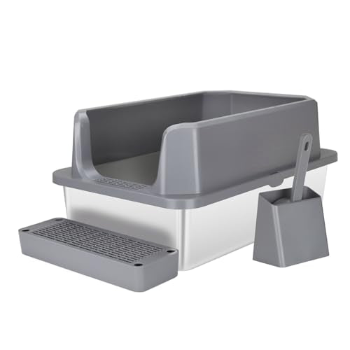 White Enclosed Stainless Steel Cat Litter Box C7824