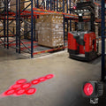 Red Forklift Safety Warning Light with Sequential Flashing Arrow Beam Pattern J715935