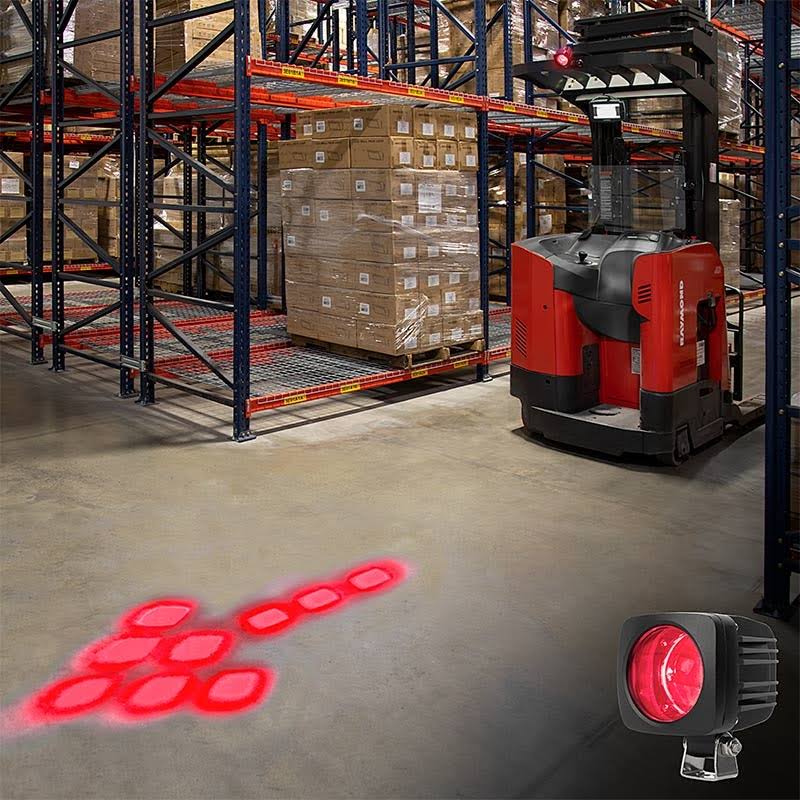 Red Forklift Safety Warning Light with Sequential Flashing Arrow Beam Pattern J715935