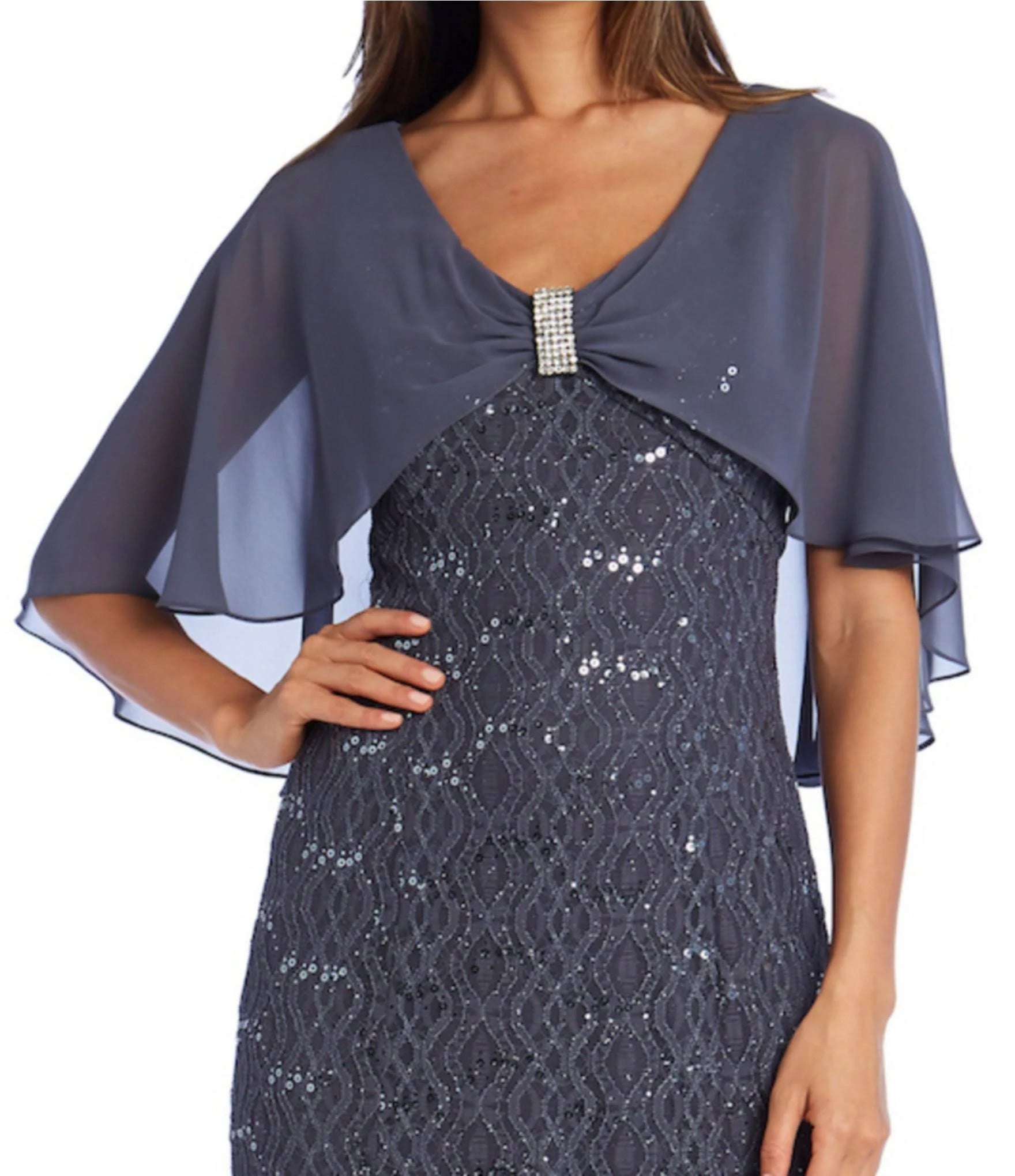 Black Embellished Lace Capelet Gown L147