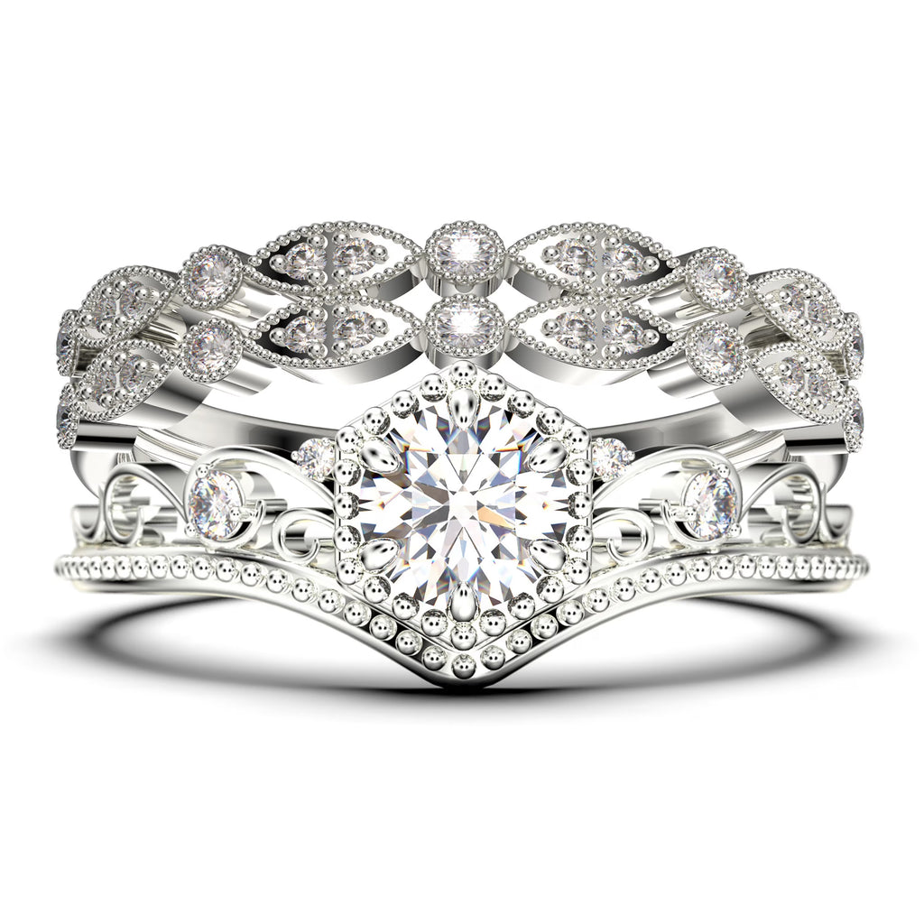Antique Art Deco 2.50 Carat Round Cut Moissanite Engagement Ring in 925 Sterling Silver With 18k White Gold Plating S388