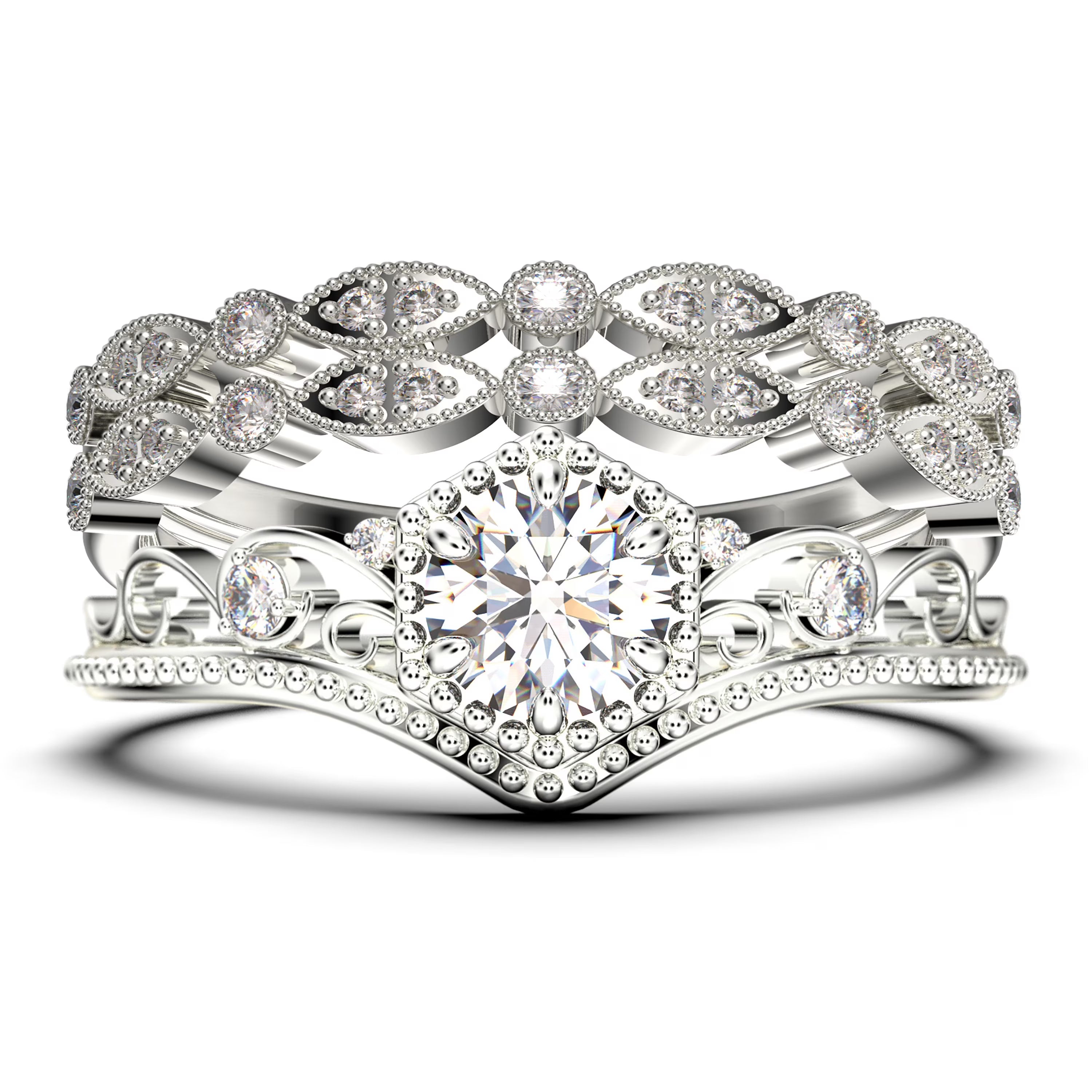 Antique Art Deco 2.50 Carat Round Cut Moissanite Engagement Ring in 925 Sterling Silver With 18k White Gold Plating S388