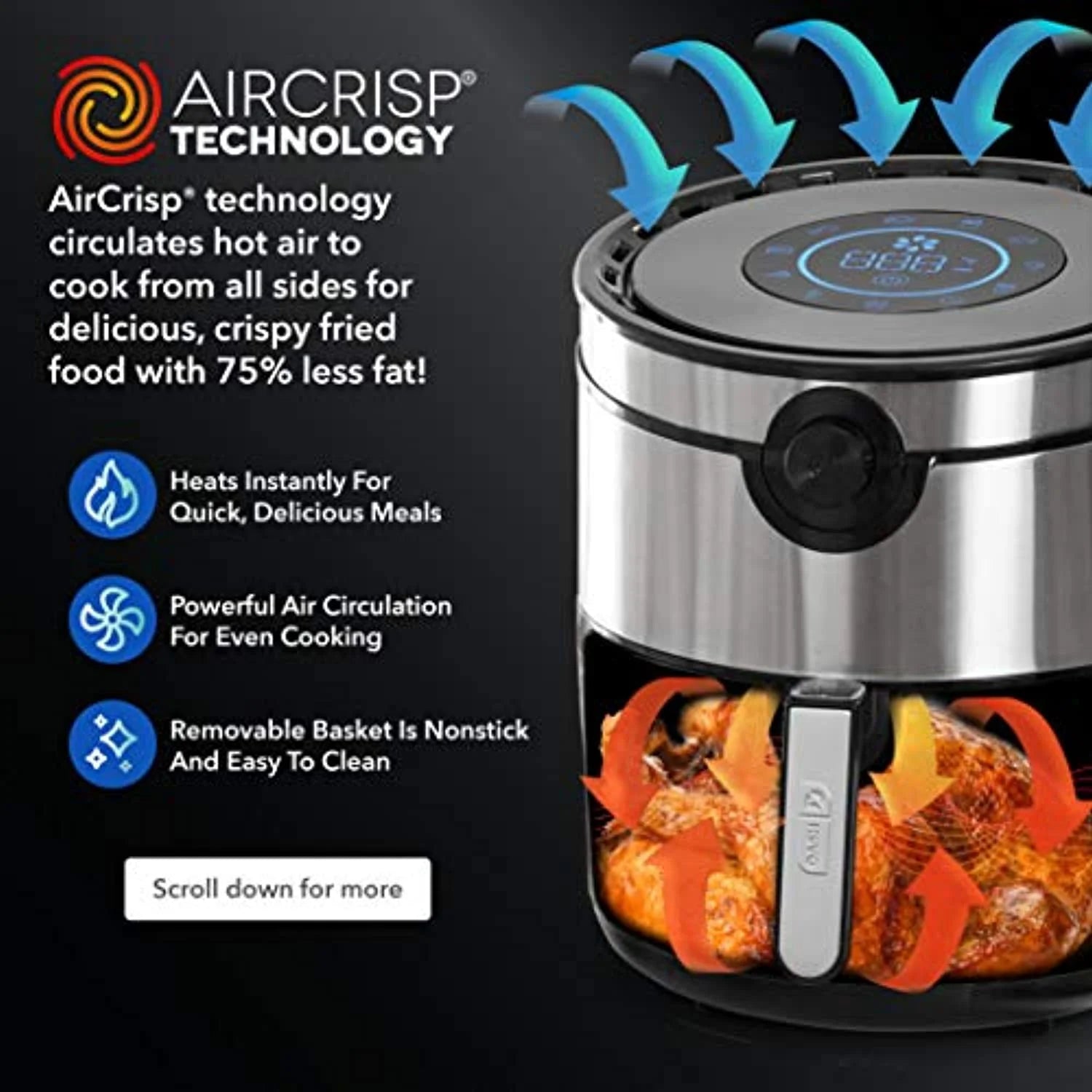 6qt Stainless Steel Electric Air Fryer Oven Cooker with Non Stick Fry Basket L845546