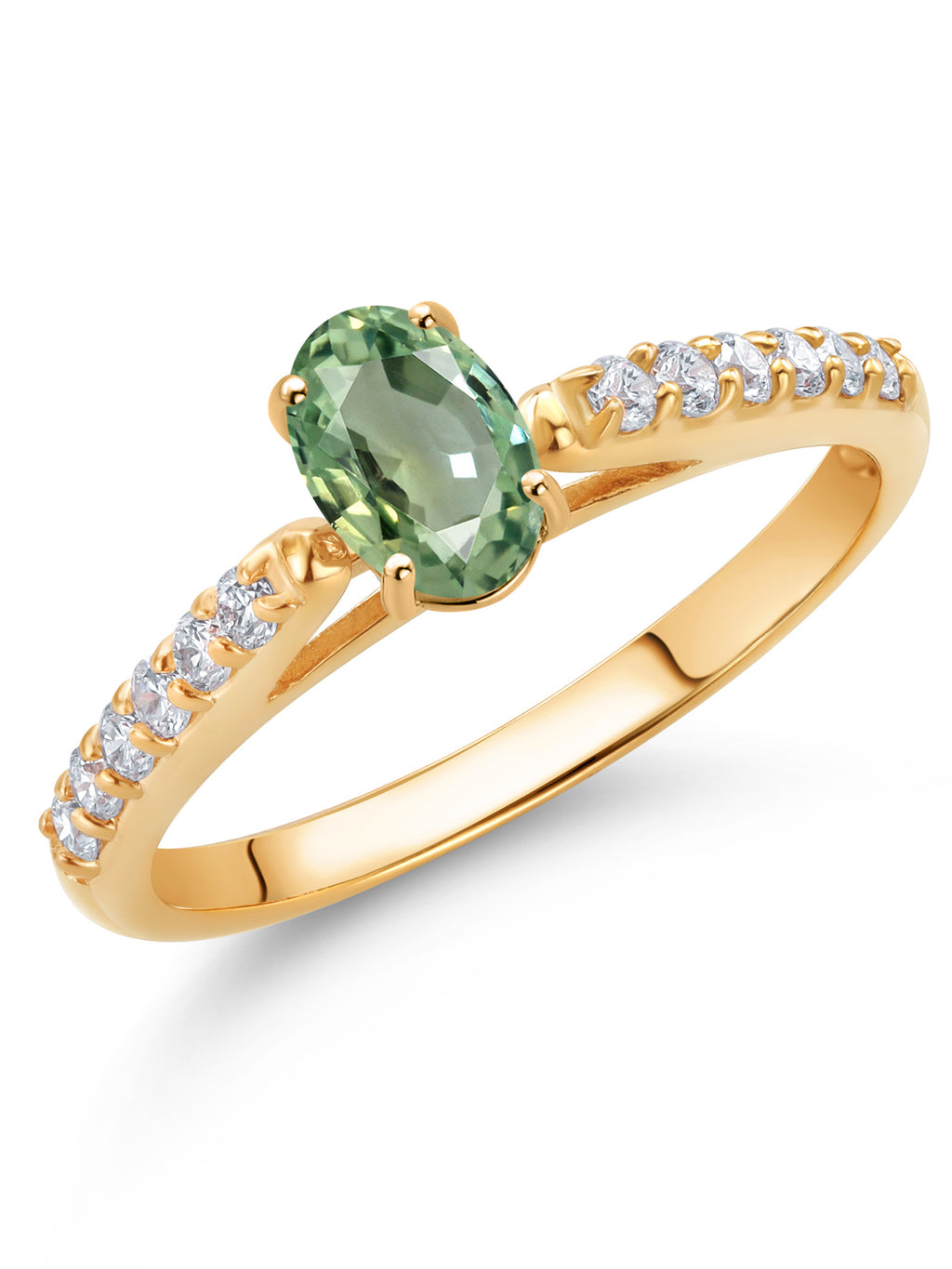 10K Yellow Gold Green Sapphire Engagement Ring (0.73 Cttw, Oval 6X4MM) K4077
