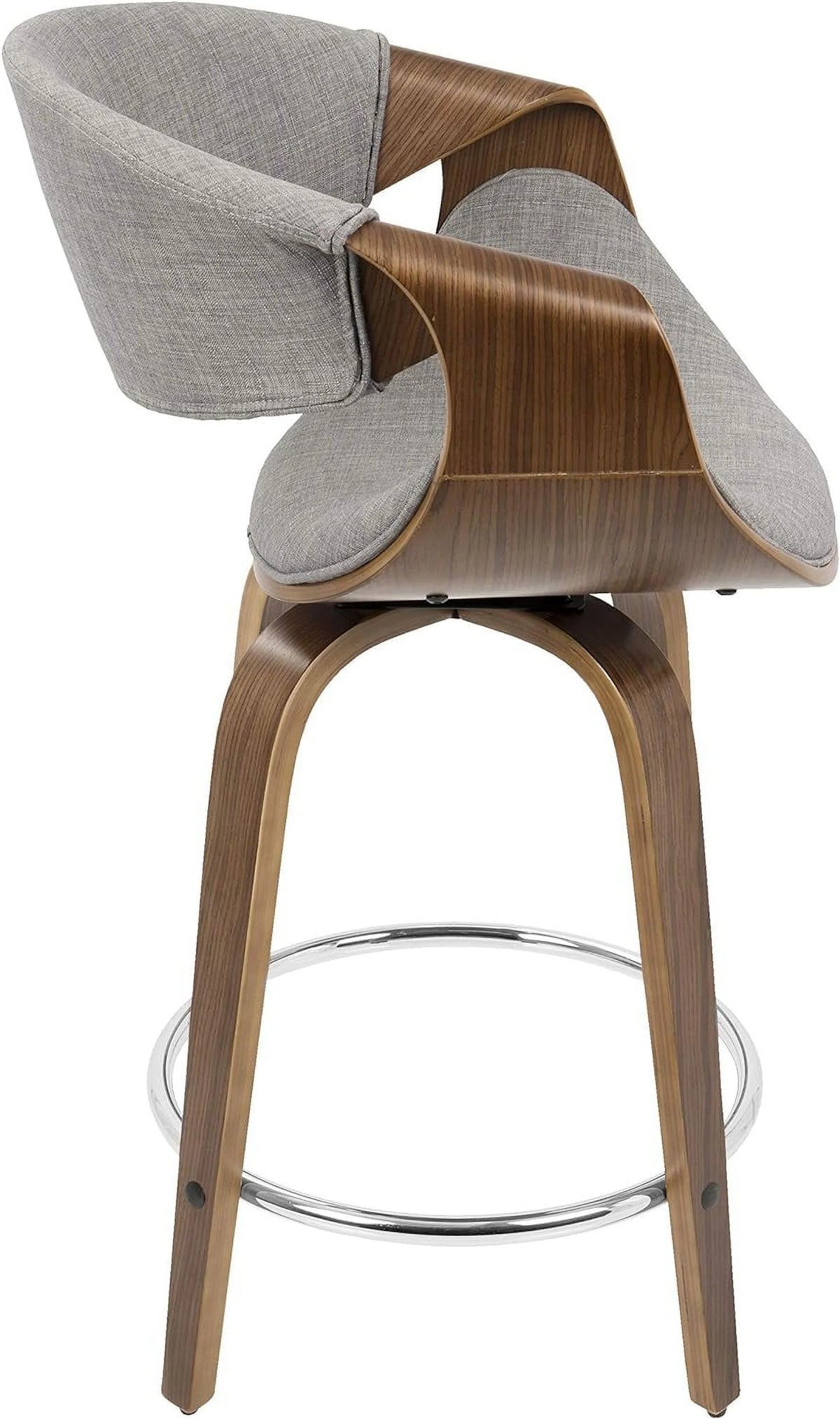 Set Of 2 Walnut Wood Light Grey Fabric Counter Stool D885