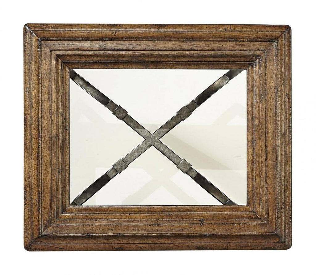 Pecan End Table with Glass Top E945356