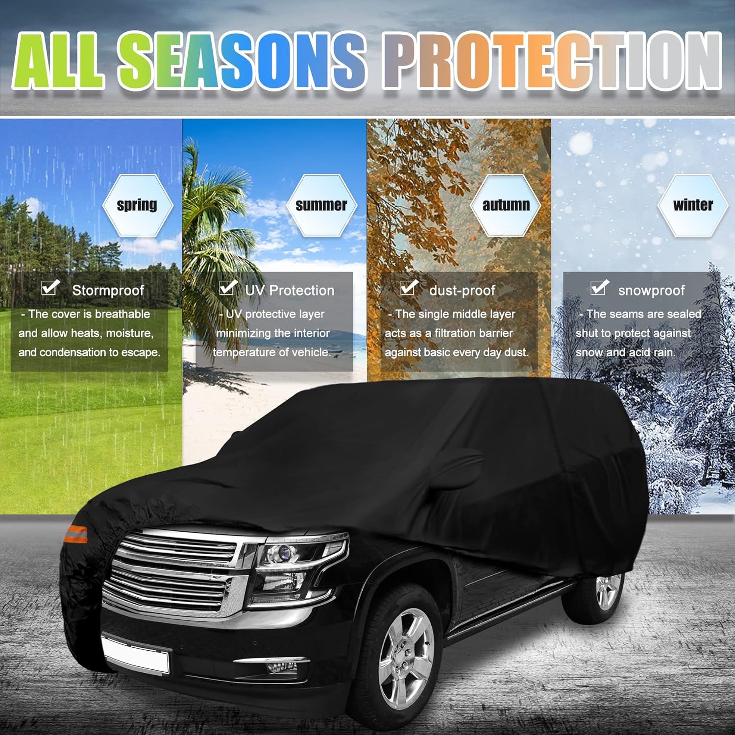 Black 190T PU Waterproof SUV Car Cover Pack of 2 A683962