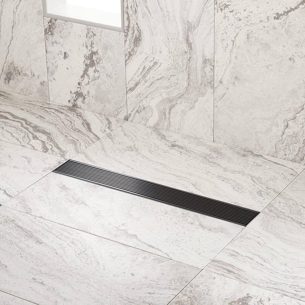Matte Black Linear Shower Drain with Flange P32436