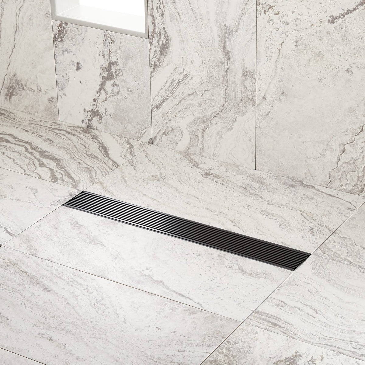 Matte Black Linear Shower Drain with Flange P32436