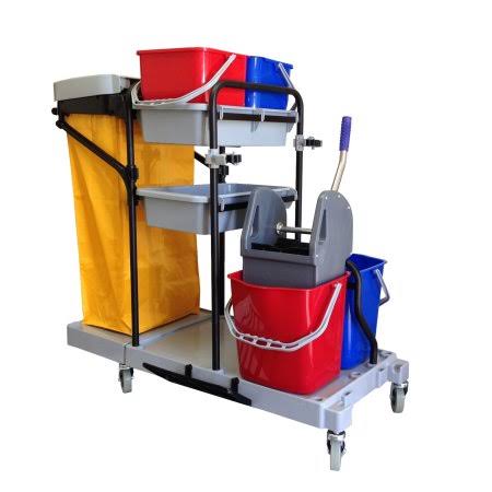 Industrial Housekeeping Janitorial Cart 4 Buckets 1 Wringer 1 Vinyl Bag A13761