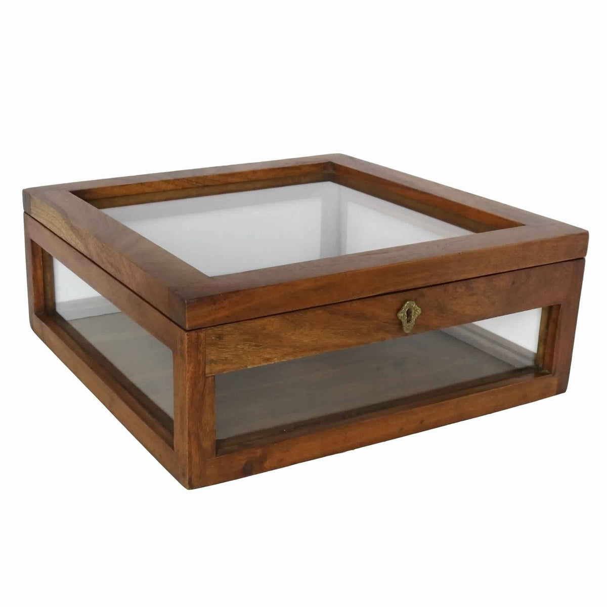 Brown Wood and Glass Square Display Case with Lock and Key F45501