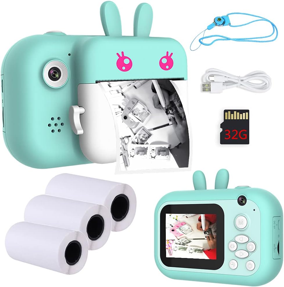 Pink 2.4 Color Screen Digital Camera with 3 Rolls Print Paper & 32GB SD Card L464