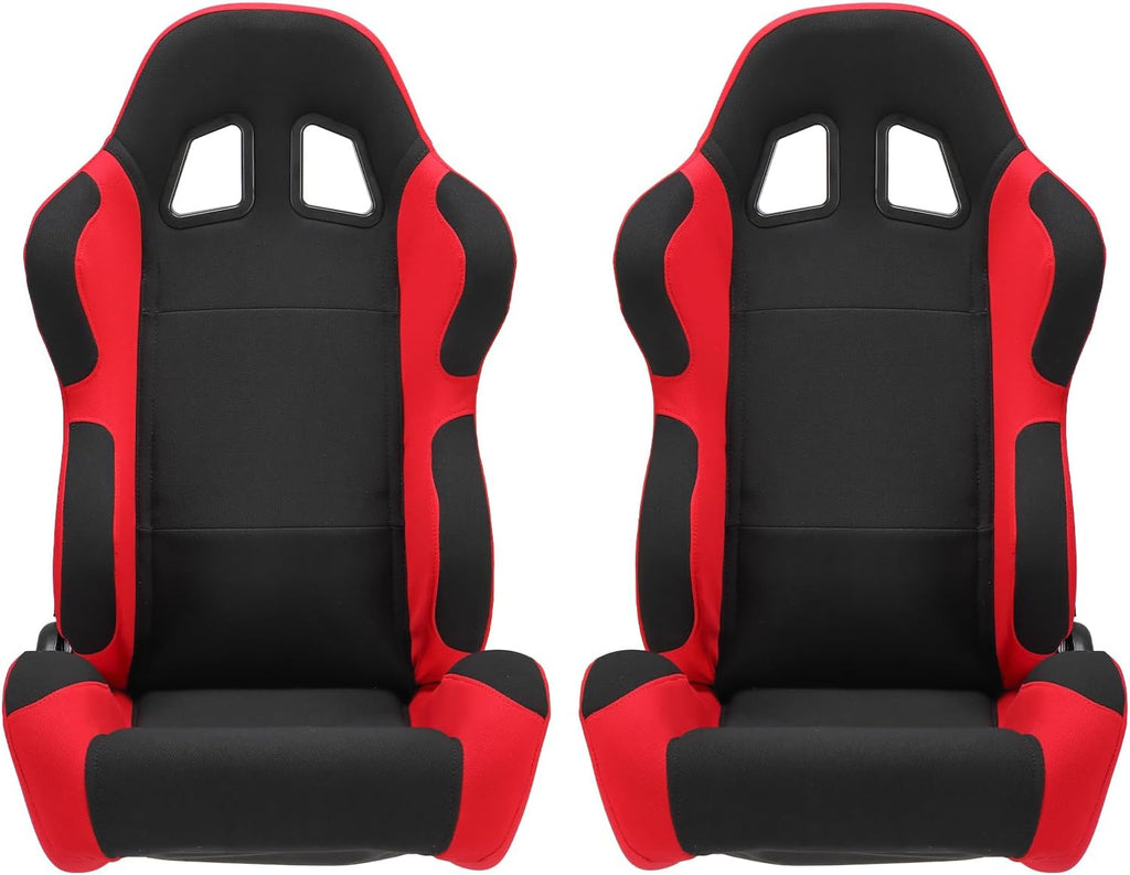2Pcs Universal Fully Reclinable Nylon Racing Seats Double Slide Black and Red F8716