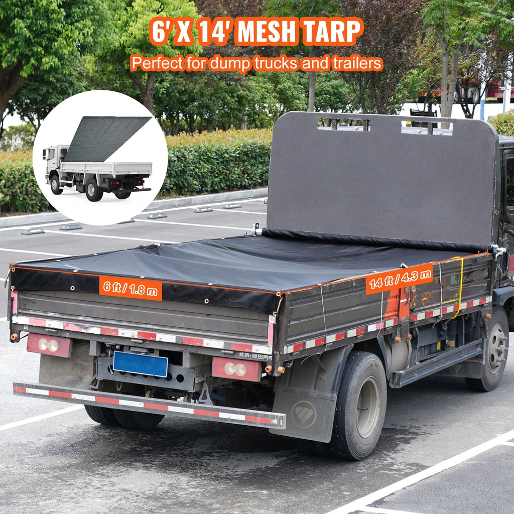 Dump Truck Tarp Mesh Tarp 6 x 14 ft PVC 18oz Double Pockets Trailer Shade C92518