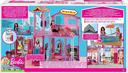 3-Story Townhouse Doll House Playset with 4 Rooms & Rooftop Lounge M934