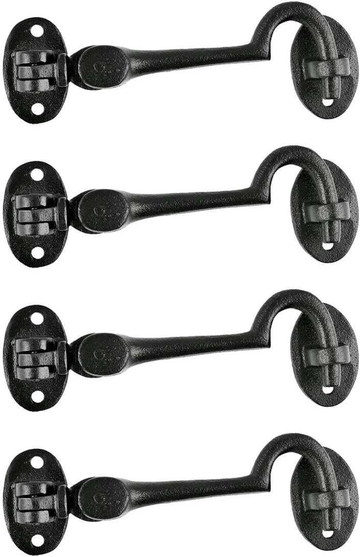 Black Wrought Iron Cabin Hook Eye Bolt 4 Swivel Style Reversible Privacy Hook Latches with Screws Pack of 10 J491314