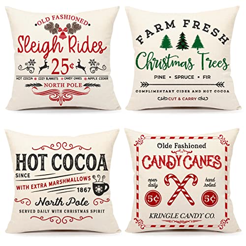 Red White 18x18 Set of 4 Christmas Throw Cushion Case D773926